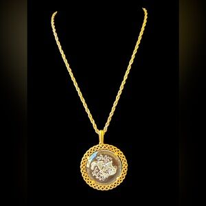 Crown Trifari Gold-Tone Intaglio Zodiac Capricorn Pendant Necklace - Vintage